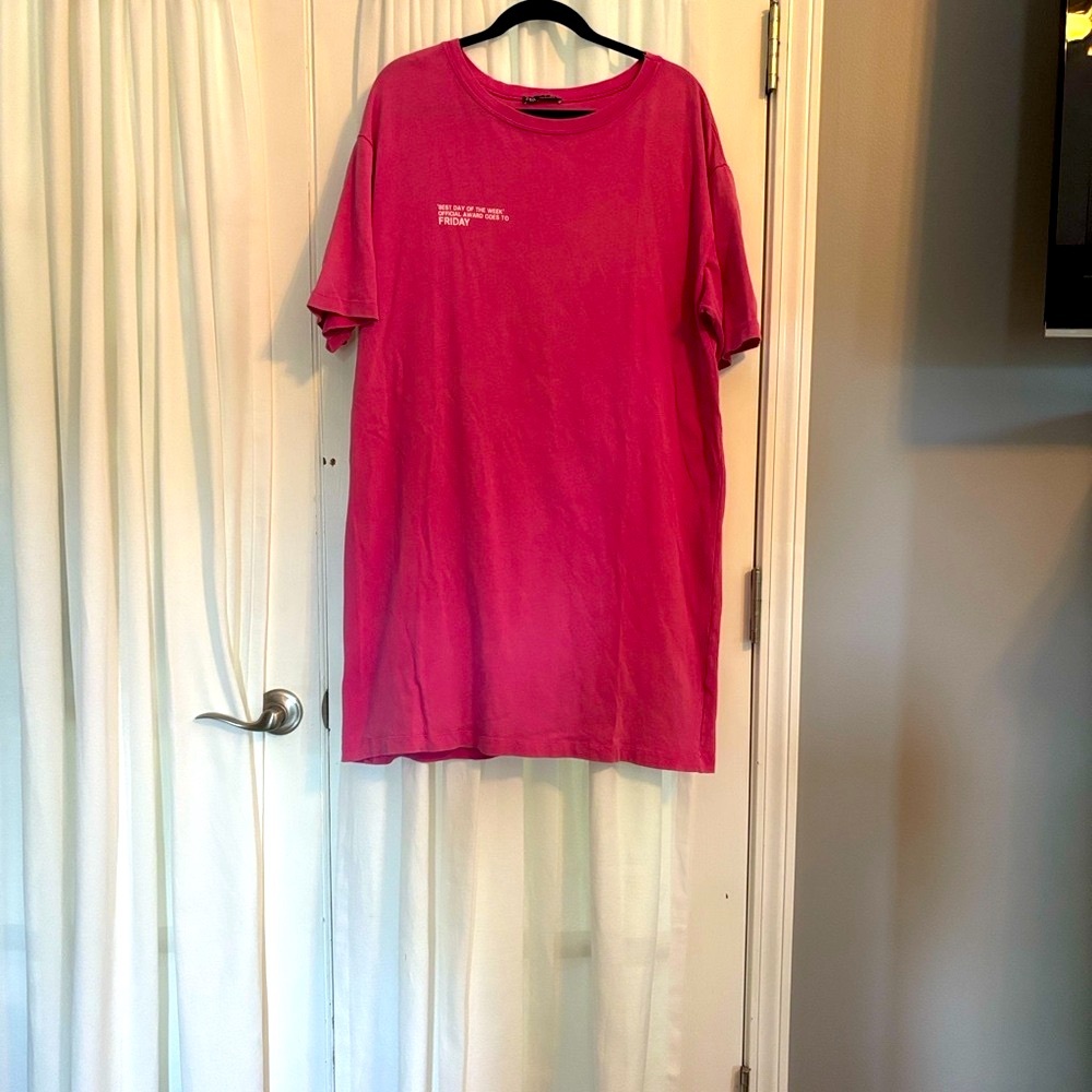 Zara Pink T-Shirt Summer Dress - Size L